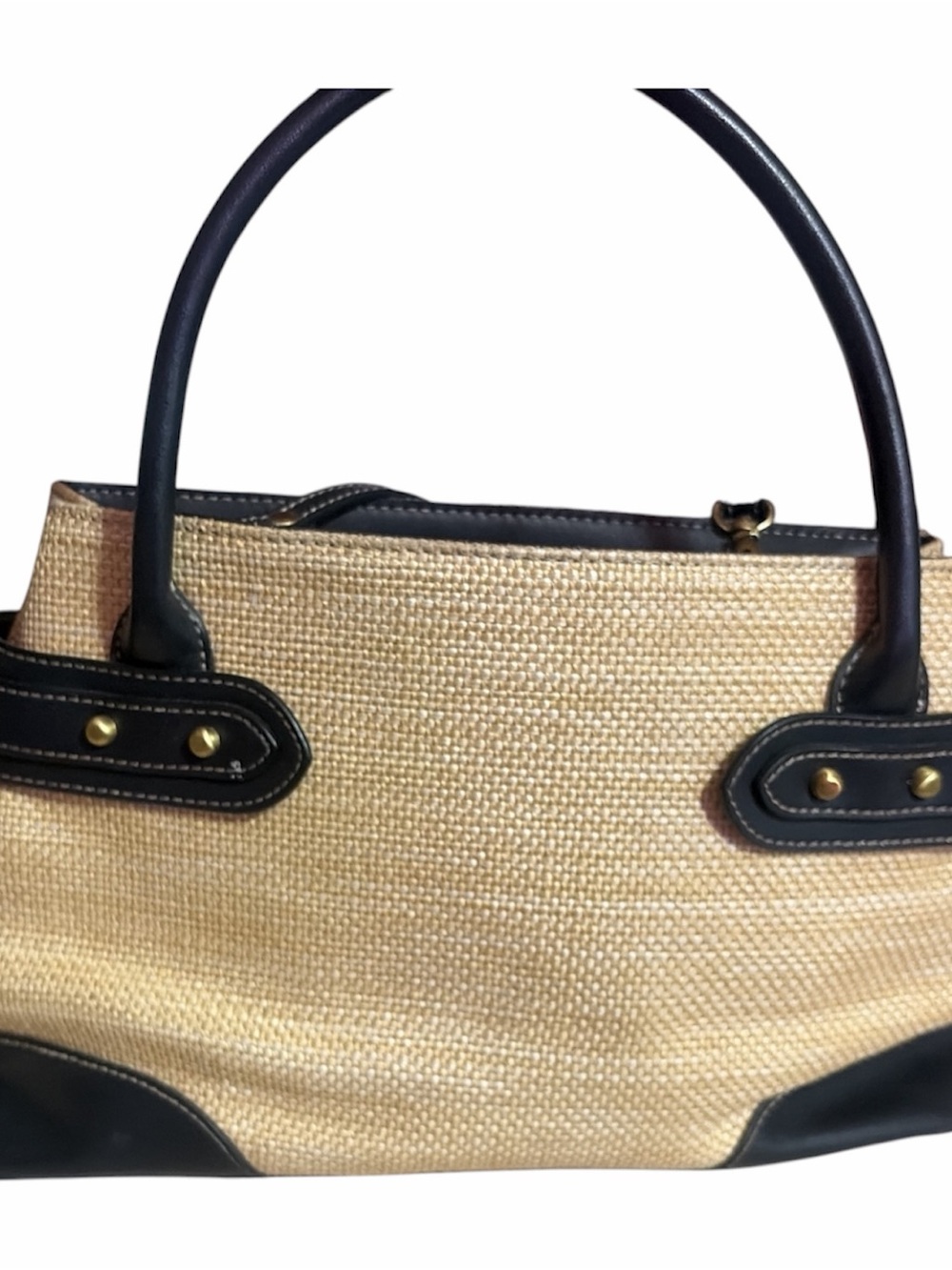 Etienne Aigner Straw and Black Leather Shoulder Bag - Picture 5 of 6